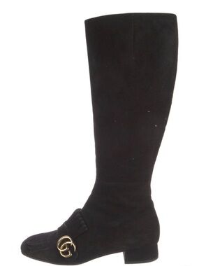 Gucci Black Suede Knee-High Rain/Winter Boots with Gold Logo